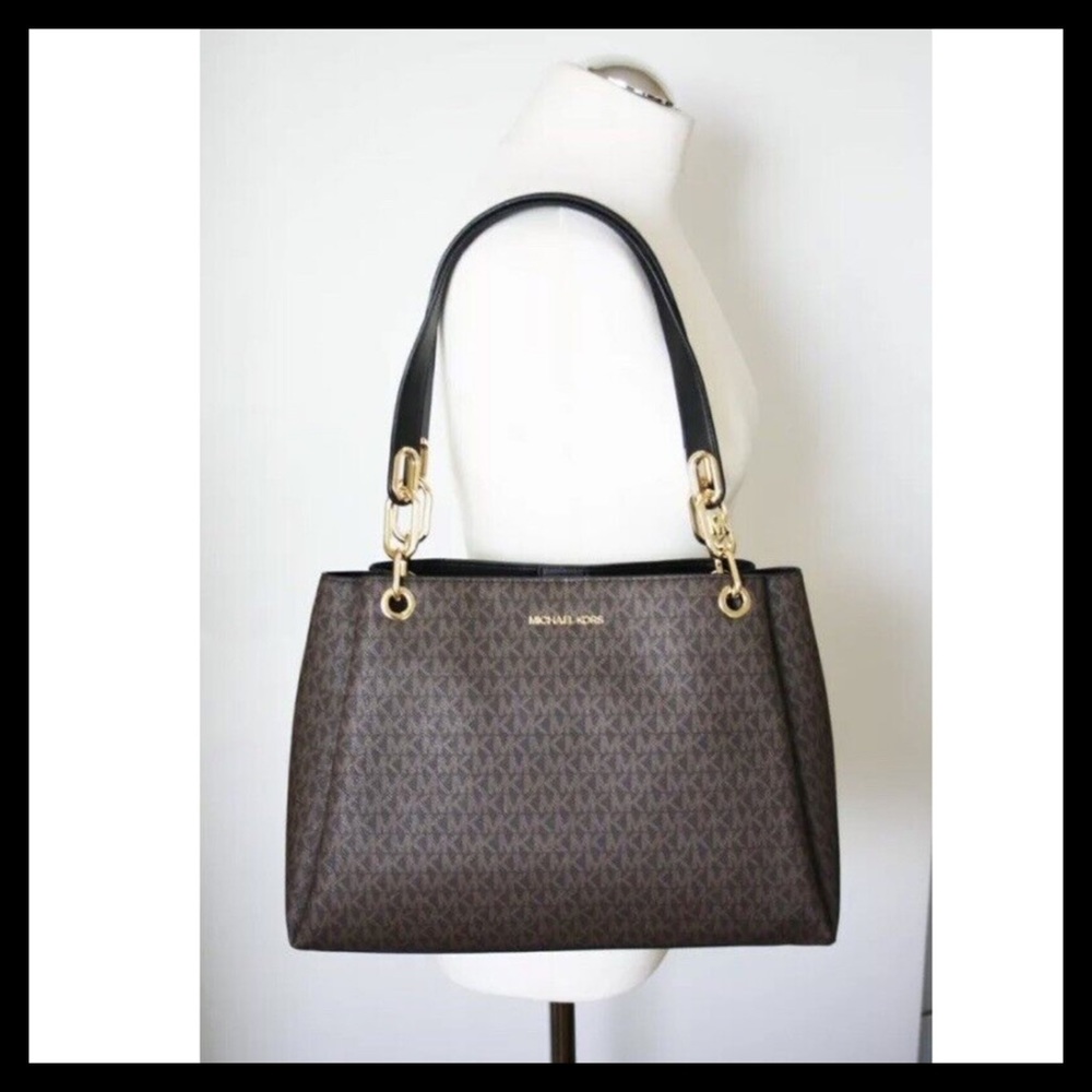 MICHAEL KORS Large Logo Shoulder Bag Color: Brown MK Logo - Picture 6 of 10
